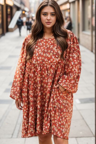 Plus Size Floral Round Neck Dress |1mrk.com