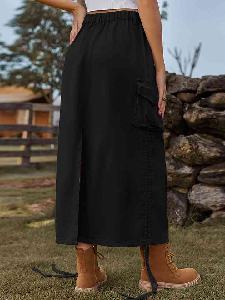 Drawstring Denim Skirt with Pockets | 1mrk.com