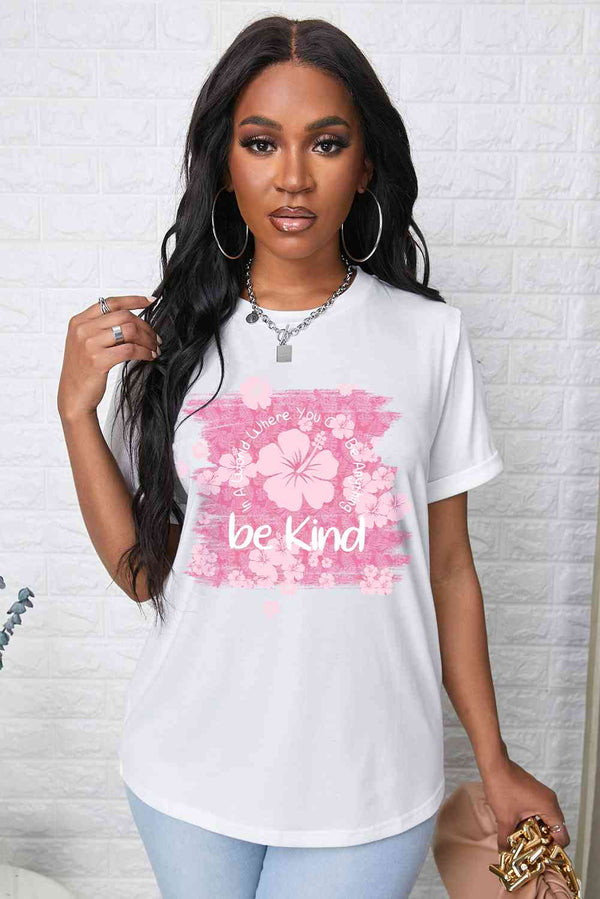 BE KIND Flower Graphic Round Neck Tee | 1mrk.com