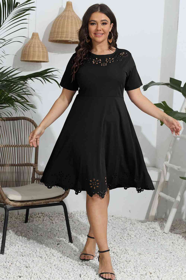 Plus Size Round Neck Openwork Dress |1mrk.com