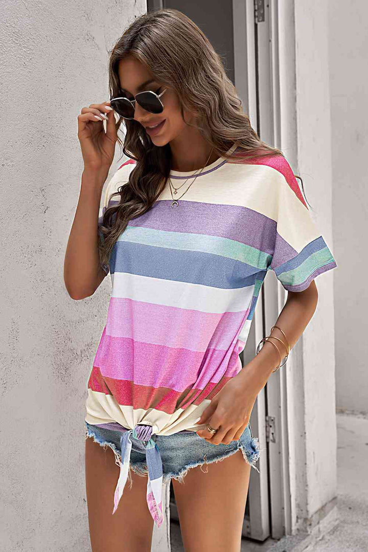 Rainbow Stripe Tie-Front Tee Shirt | 1mrk.com