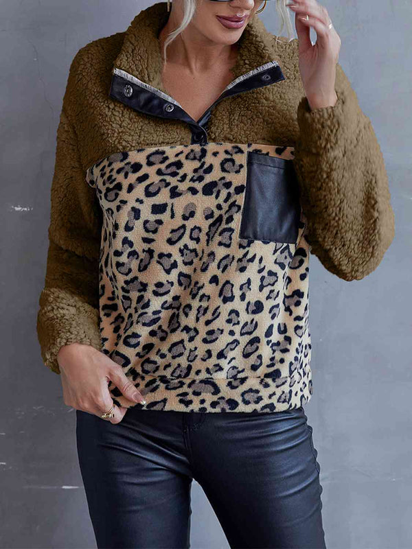 Leopard Quarter-Snap Teddy Sweatshirt |1mrk.com