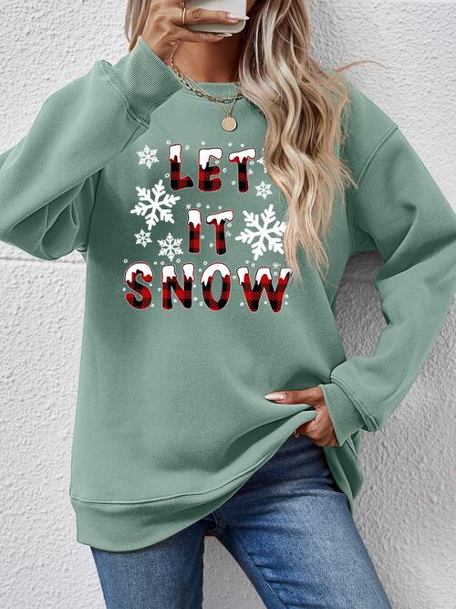 LET IT SNOW Round Neck Long Sleeve Sweatshirt |1mrk.com