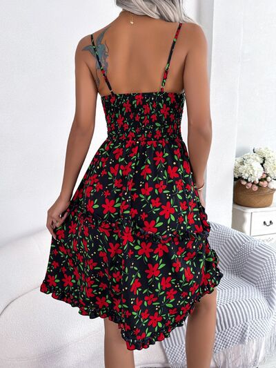 Printed Plunge Cap Sleeve Cami Dress |1mrk.com