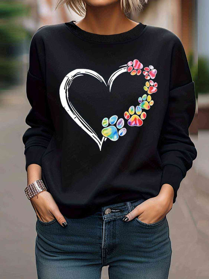 Heart Graphic Round Neck Sweatshirt | 1mrk.com