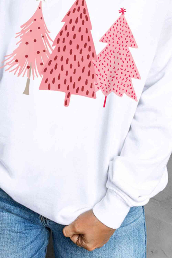 Christmas Tree Graphic Long Sleeve Sweatshirt |1mrk.com