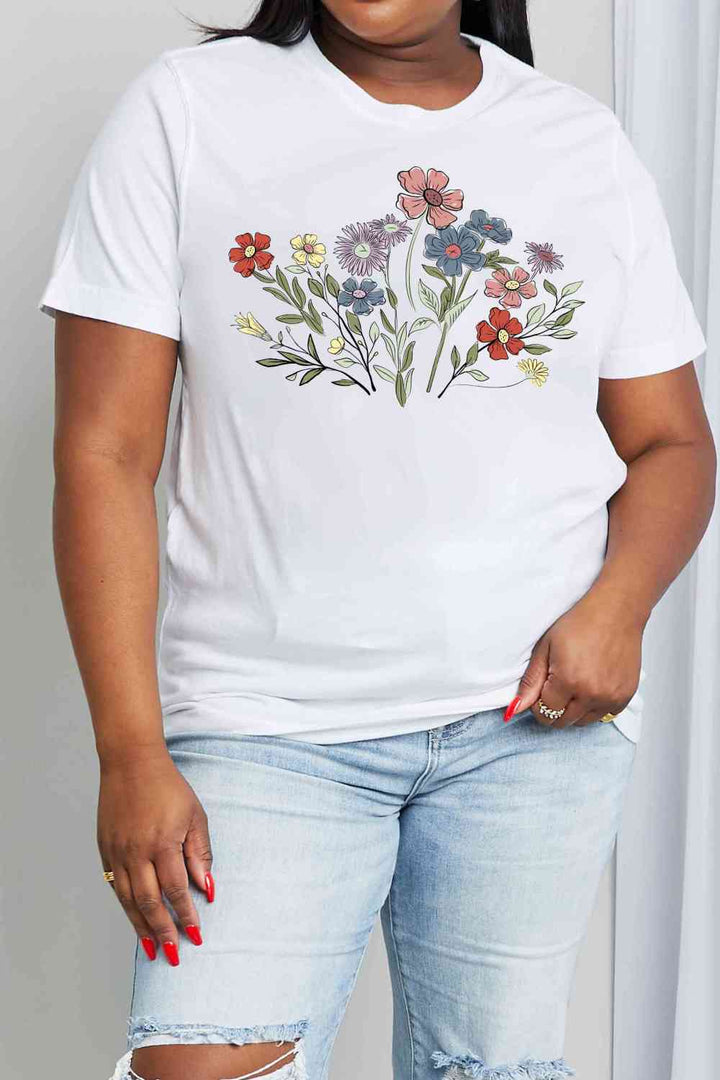 Simply Love Simply Love Full Size Flower Graphic Cotton Tee | 1mrk.com