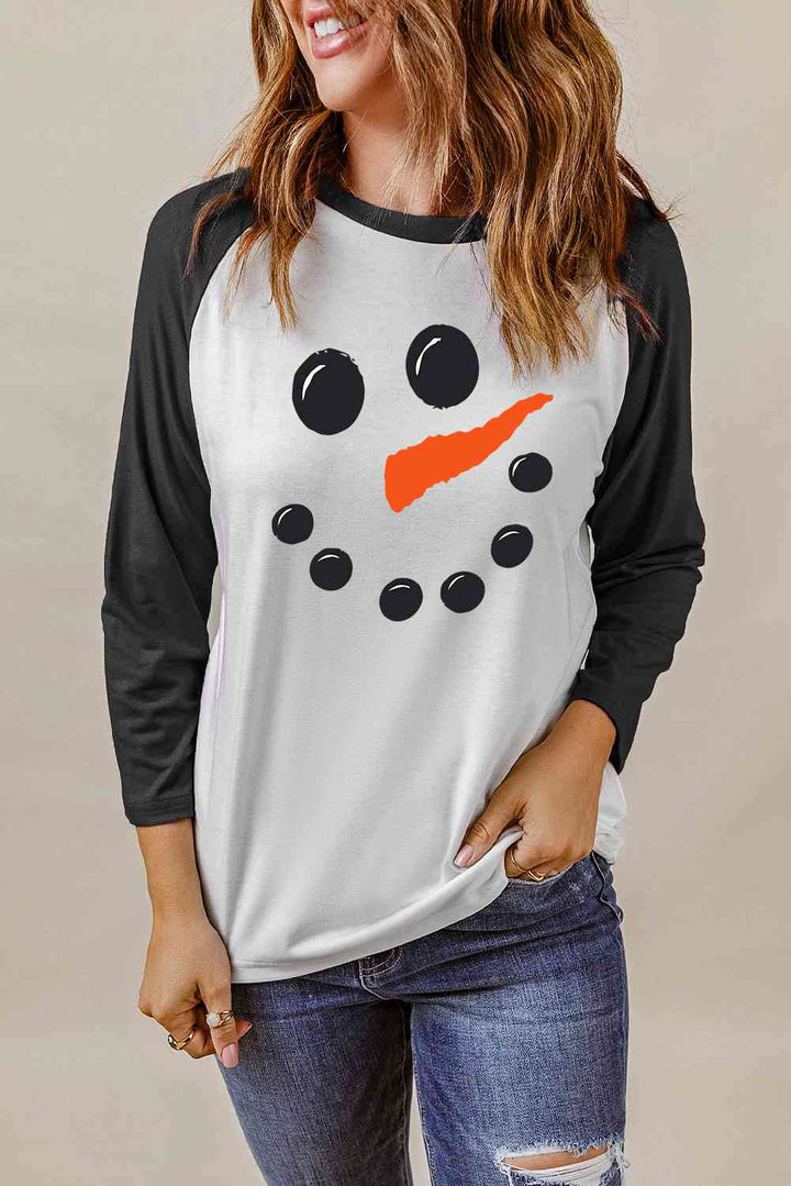 Snowman Graphic Raglan Sleeve T-Shirt | 1mrk.com