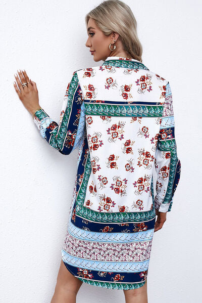 Printed Button Up Long Sleeve Shirt Dress | Trendsi