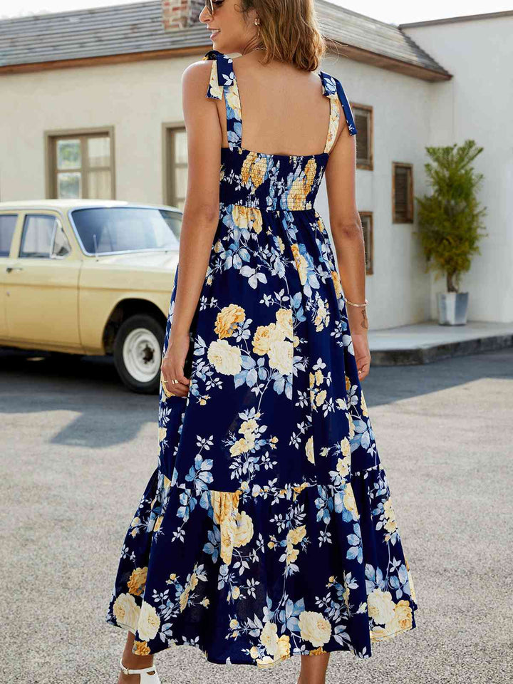 Floral Tie-Shoulder Sleeveless Dress |1mrk.com