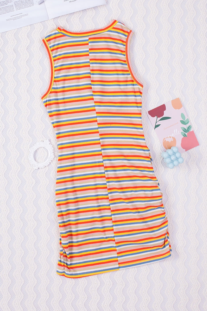 Cutout Striped Round Neck Sleeveless Dress | Trendsi