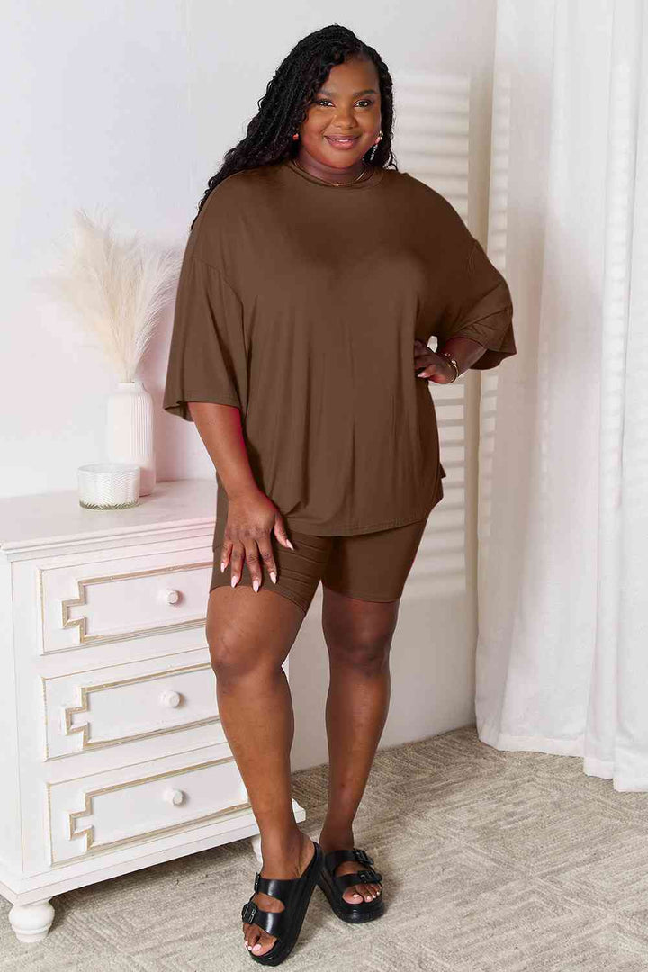 Basic Bae Full Size Soft Rayon Three-Quarter Sleeve Top and Shorts Set | 1mrk.com