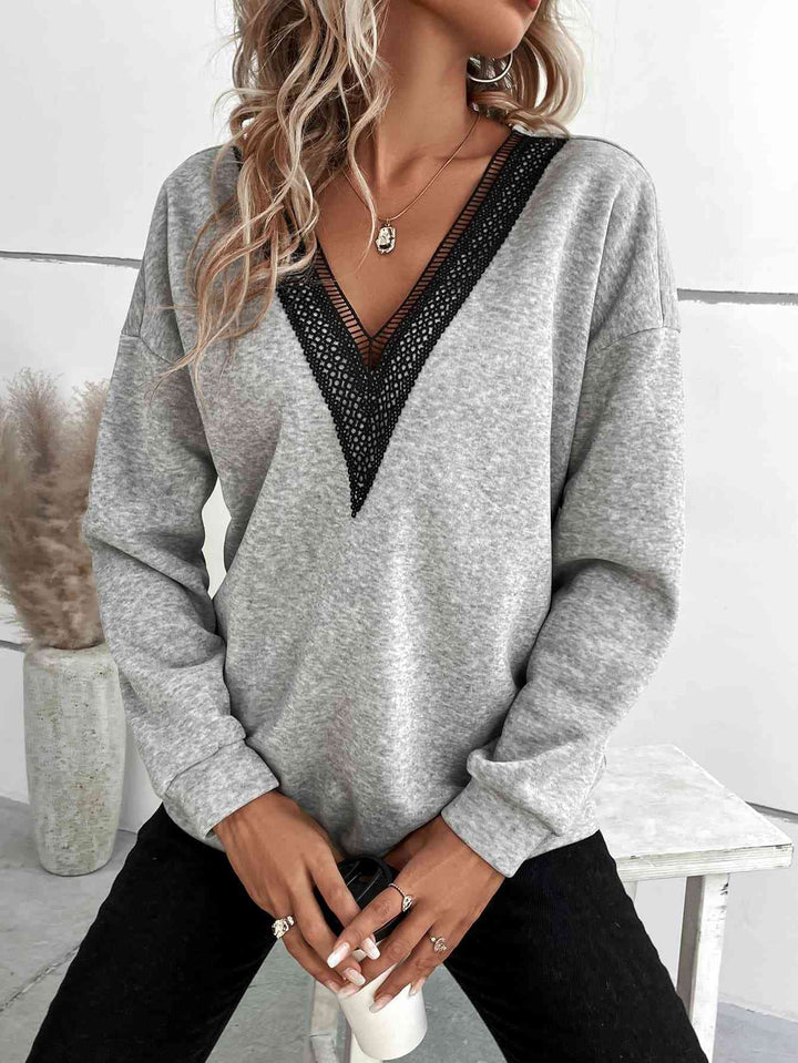 V-Neck Dropped Shoulder Sweatshirt |1mrk.com