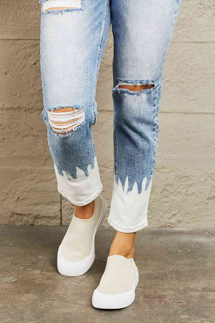 BAYEAS High Waisted Distressed Painted Cropped Skinny Jeans | 1mrk.com