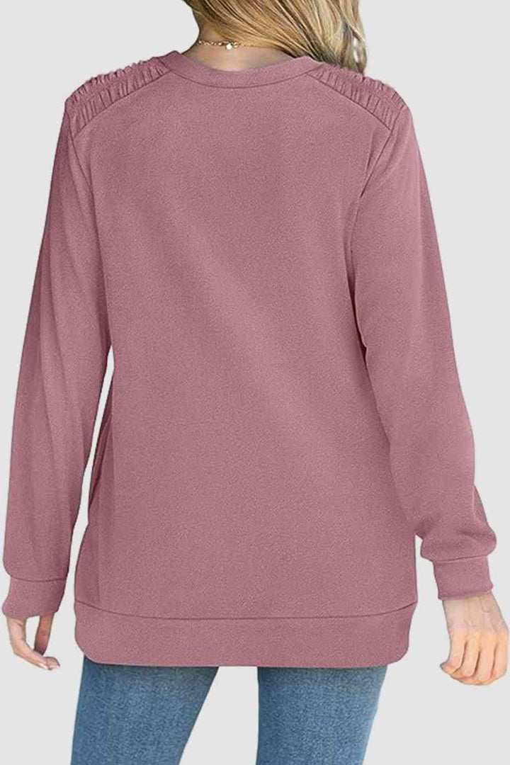 Ruched Round Neck Sweatshirt | 1mrk.com