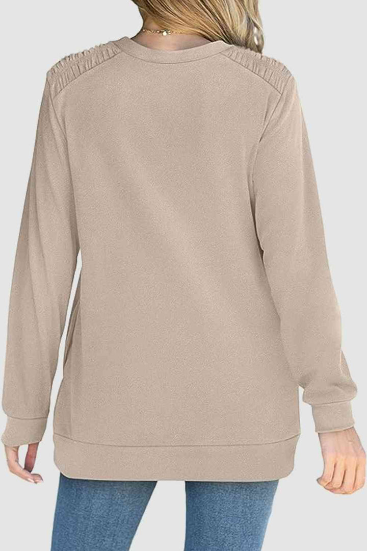 Ruched Round Neck Sweatshirt | 1mrk.com