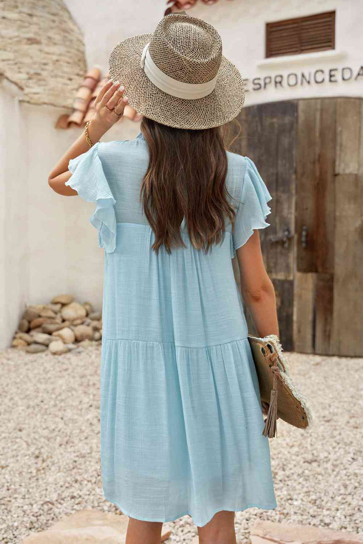 Ruffle Collar Flutter Sleeve Dress |1mrk.com