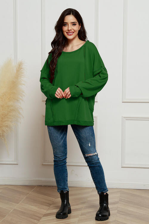 Round Neck Exposed Seam Sweatshirt |1mrk.com