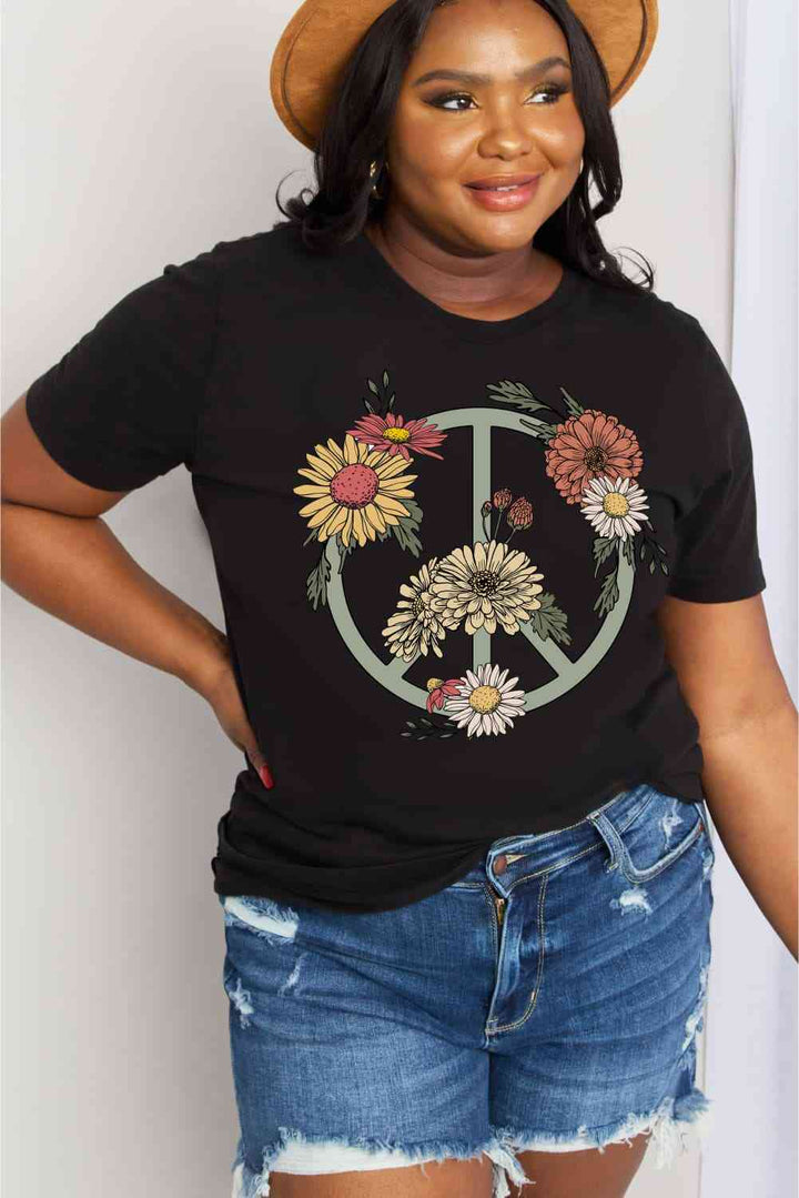 Simply Love Full Size Flower Graphic Cotton Tee | 1mrk.com