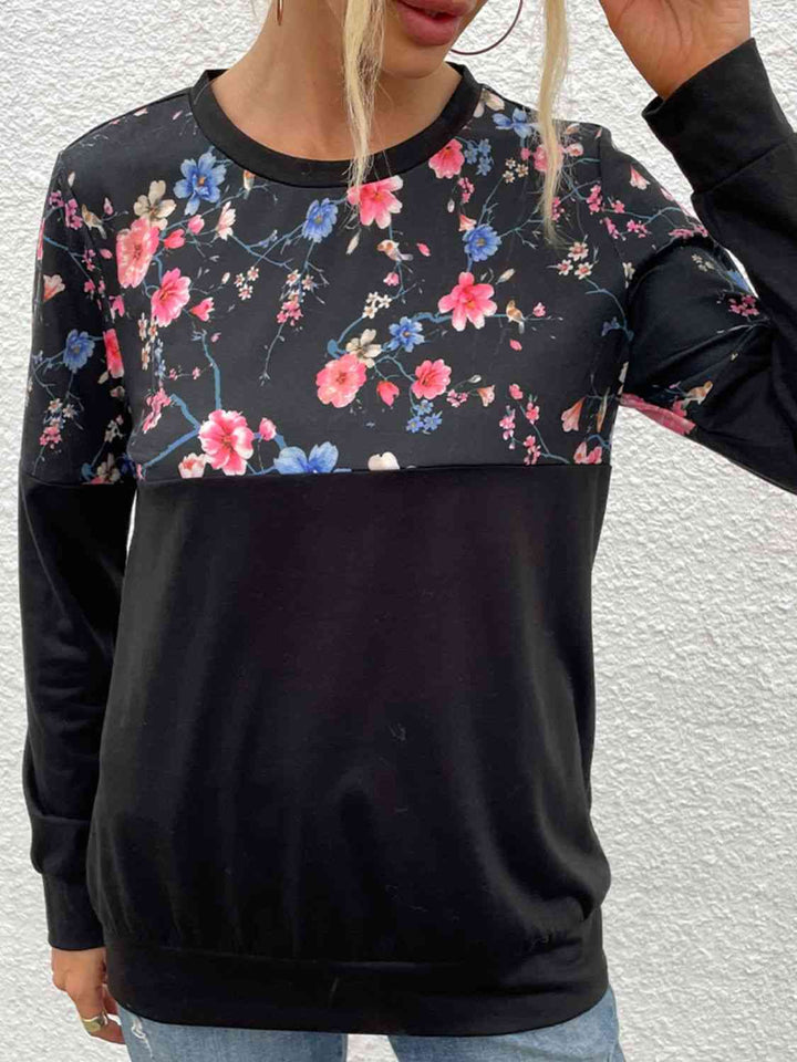 Floral Print Round Neck Dropped Shoulder Tee | 1mrk.com