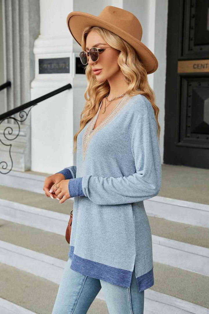 V-Neck Long Sleeve T-Shirt | 1mrk.com