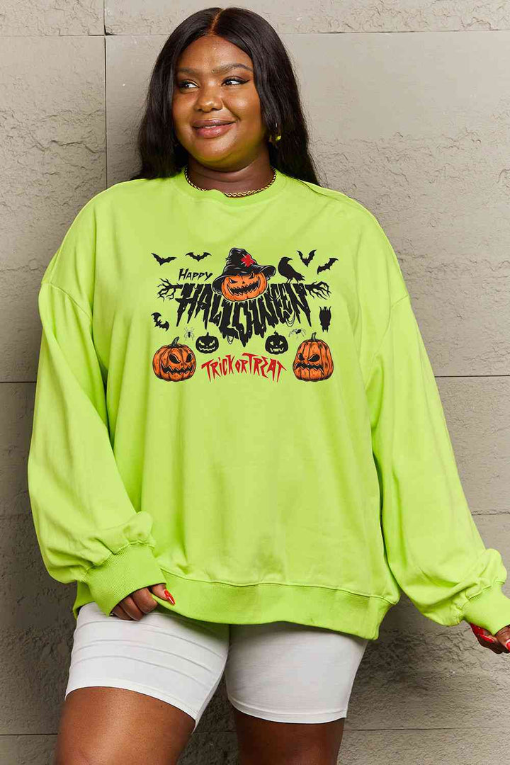 Simply Love Full Size HAPPY HALLOWEEN TRICK OR TREAT Graphic Sweatshirt |1mrk.com