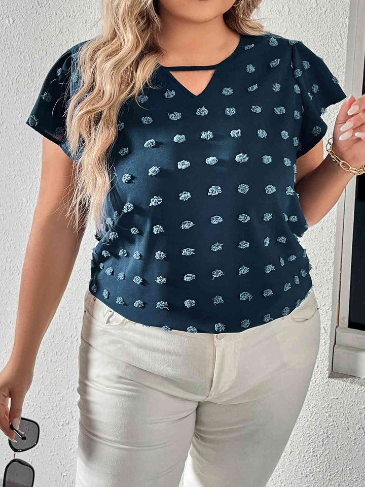 Plus Size Swiss Dot V-Neck Flutter Sleeve Tee | 1mrk.com