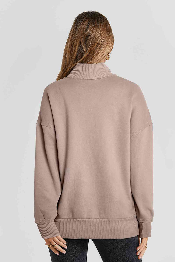 Half Snap Drop Shoulder Long Sleeve Sweatshirt |1mrk.com