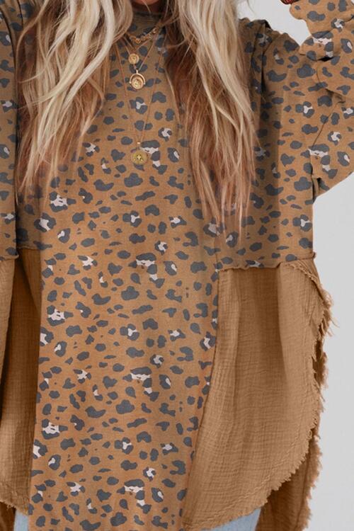 Textured Leopard Dropped Shoulder Blouse | 1mrk.com