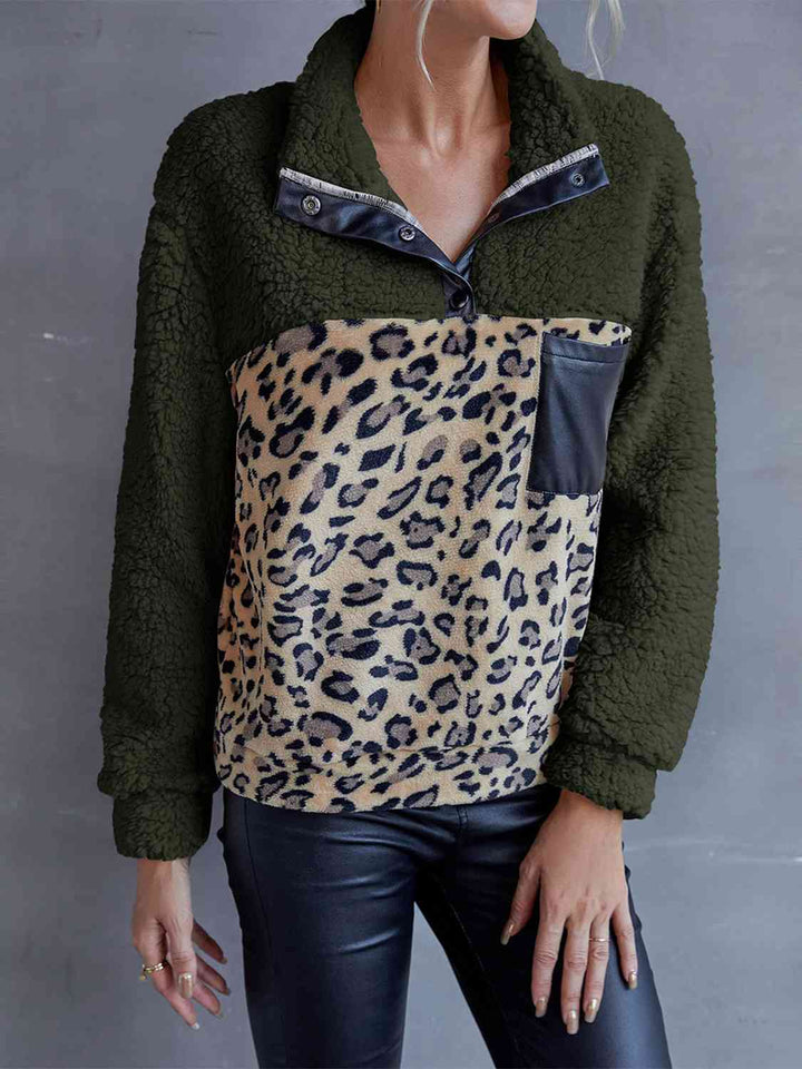 Leopard Quarter-Snap Teddy Sweatshirt |1mrk.com