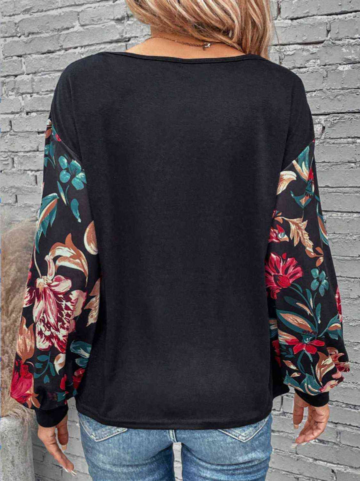 Floral Round Neck Long Sleeve Top | 1mrk.com