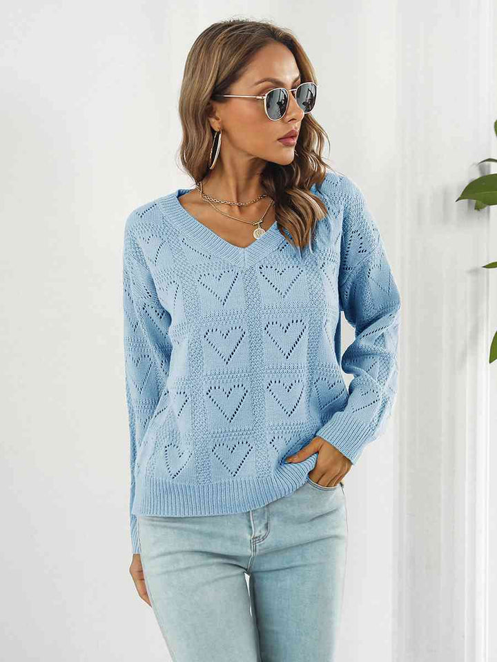 Openwork V-Neck Sweater |1mrk.com