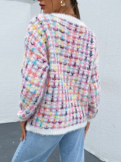 Multicolor Round Neck Dropped Shoulder Sweater |1mrk.com