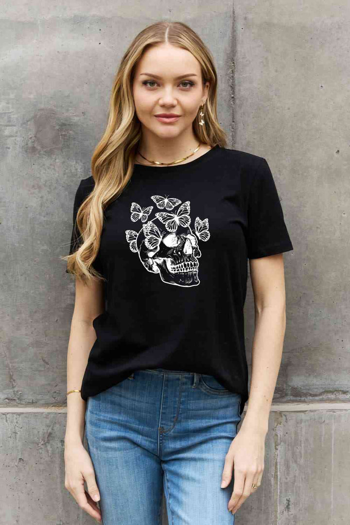 Simply Love Full Size Butterfly Skull Graphic Cotton Tee | 1mrk.com