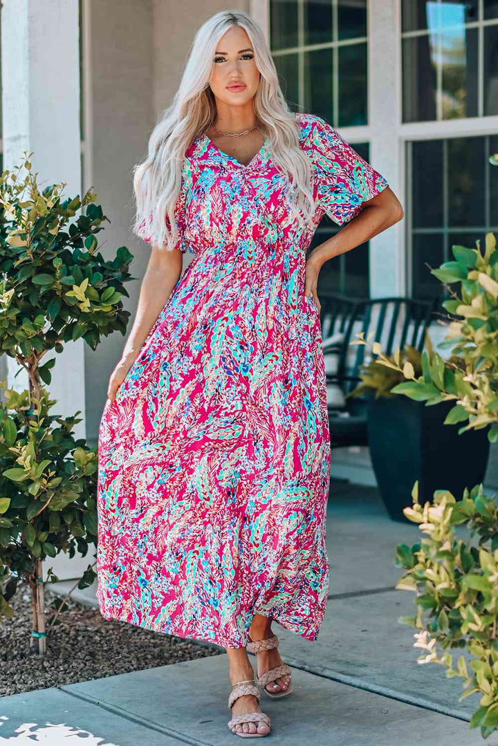 Multicolored V-Neck Maxi Dress |1mrk.com