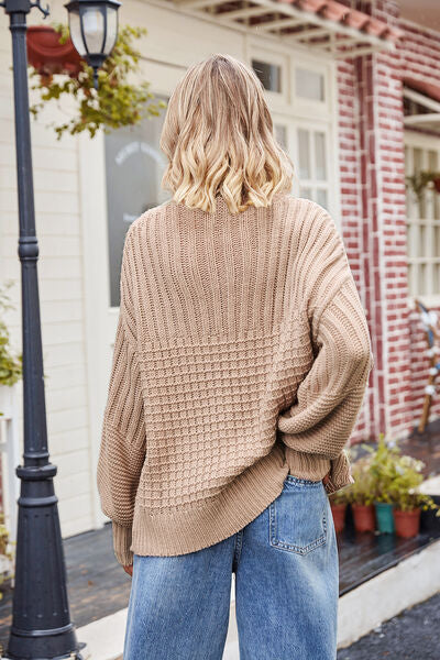 Ribbed Drop Shoulder Lantern Sleeve Sweater | Trendsi