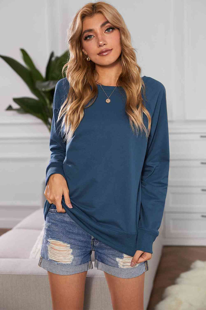 Round Neck Raglan Sleeve Exposed Seam Sweatshirt |1mrk.com