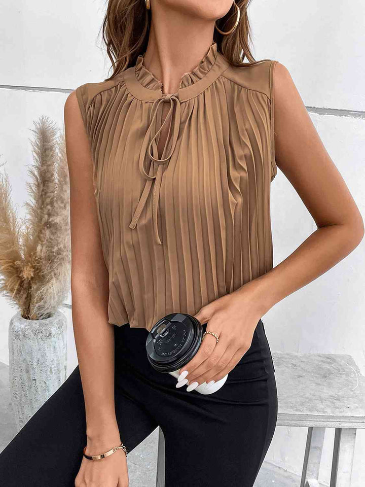 Pleated Tie Neck Tank Top | 1mrk.com