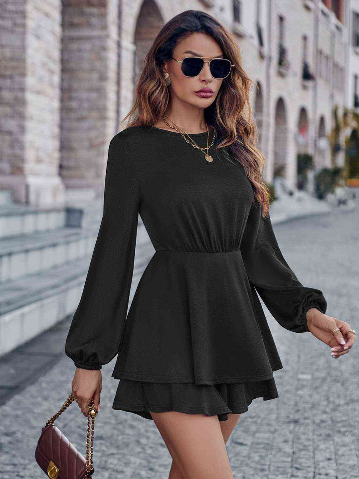 Round Neck Layered Mini Dress |1mrk.com