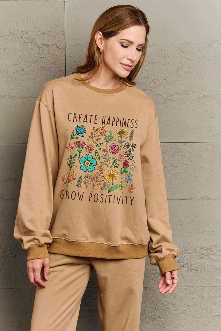 Simply Love Full Size CREATE HAPPINESS  GROW POSITIVITY Graphic Sweatshirt |1mrk.com