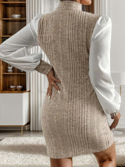 Ribbed Contrast Long Sleeve Sweater Dress | Trendsi