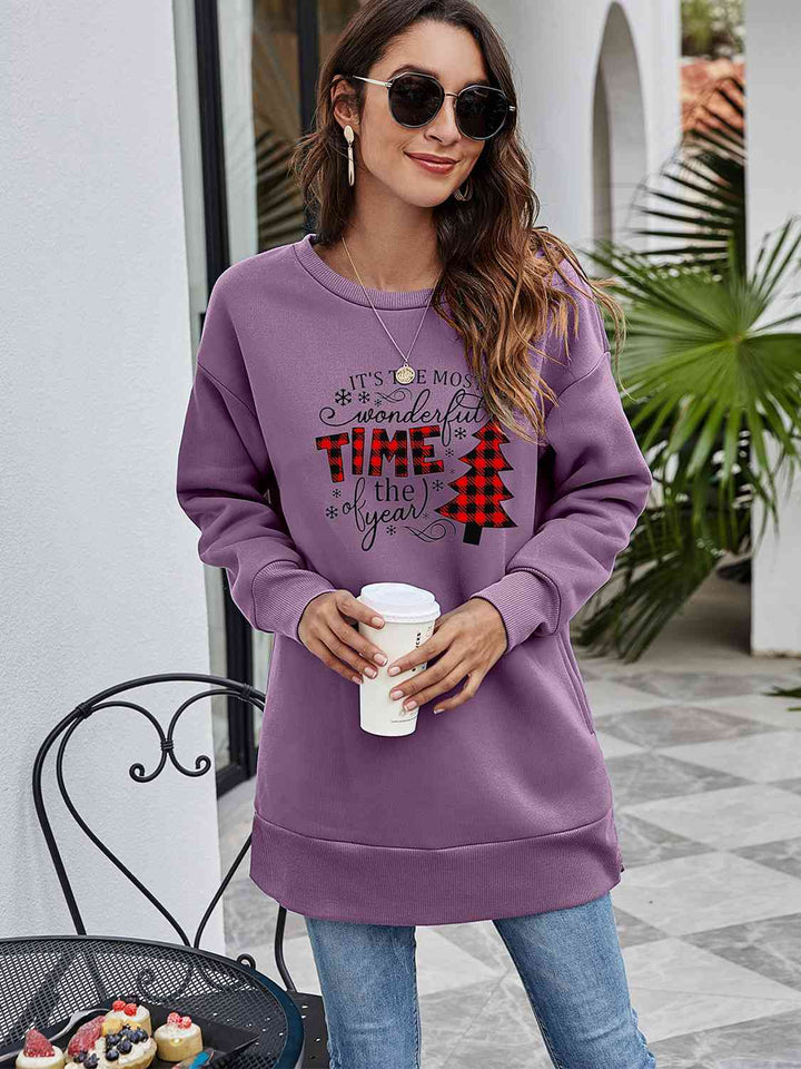 Christmas Tree Graphic Drop Shoulder Sweatshirt |1mrk.com