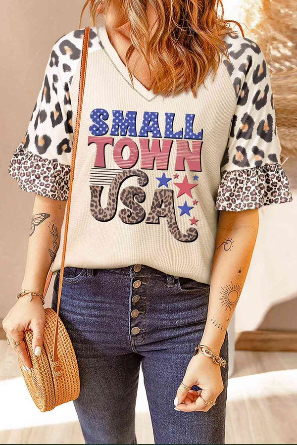 SMALL TOWN USA Graphic Leopard V-Neck Top | 1mrk.com