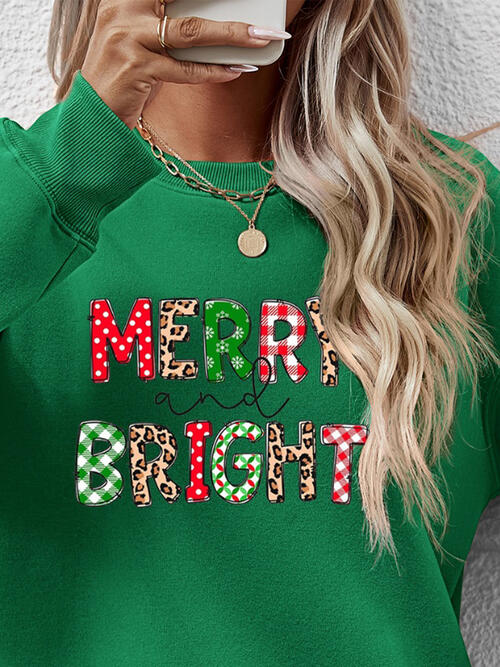 MERRY AND BRIGHT Round Neck Sweatshirt |1mrk.com