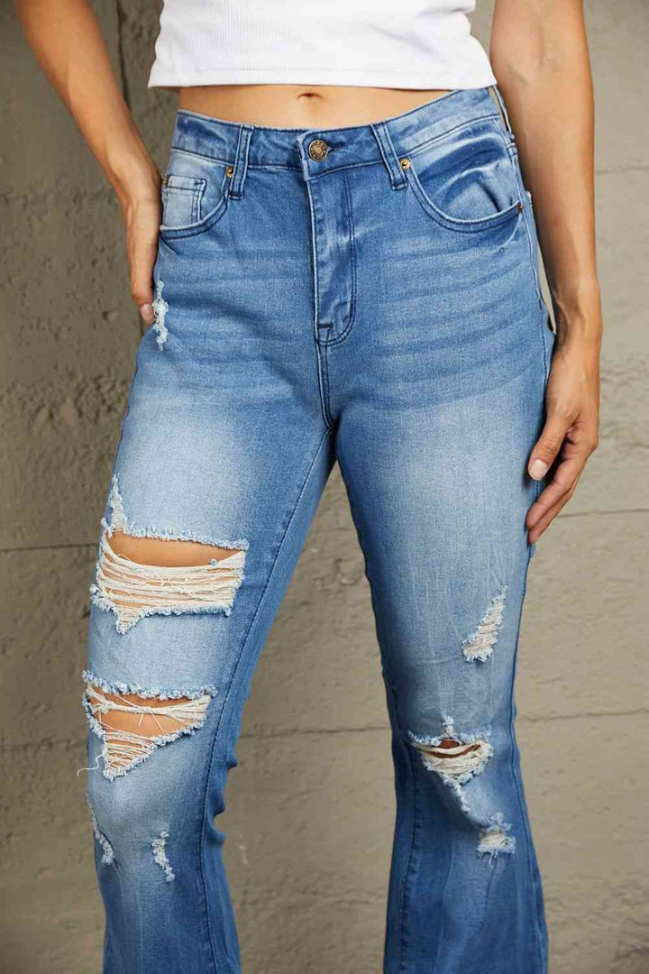 Baeful Distressed Flare Leg Jeans with Pockets |1mrk.com