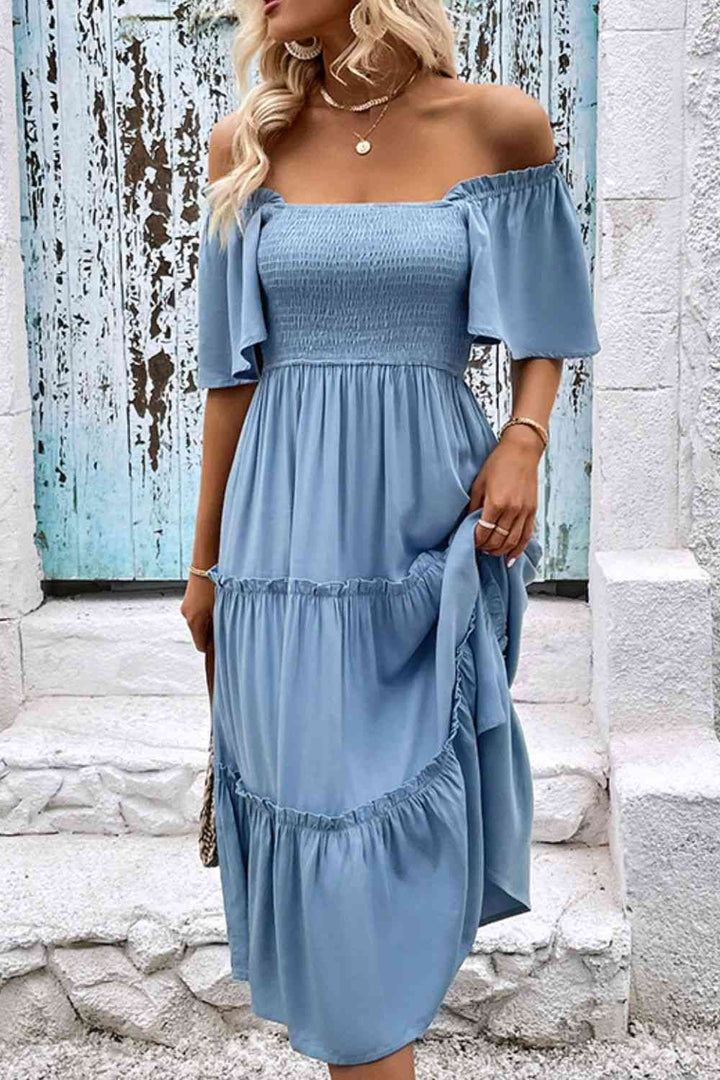 Smocked Square Neck Frill Trim Dress | 1mrk.com