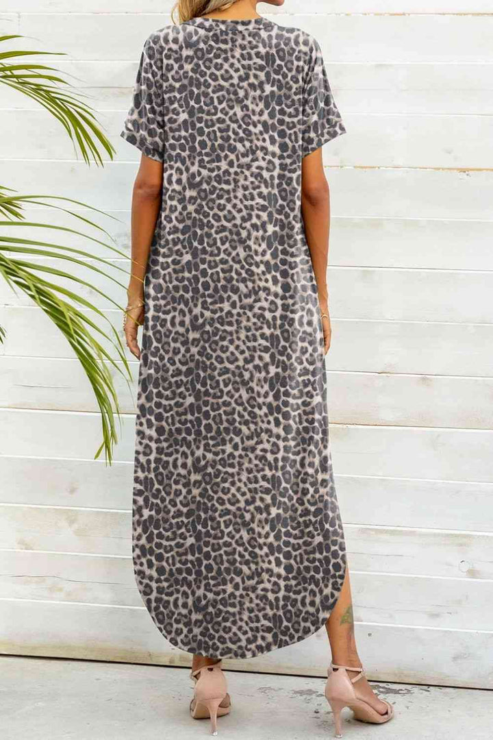 Printed V-Neck Curved Hem Dress |1mrk.com