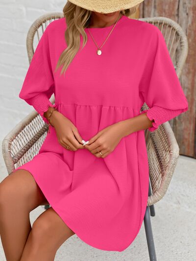 Round Neck Lantern Sleeve Mini Dress |1mrk.com