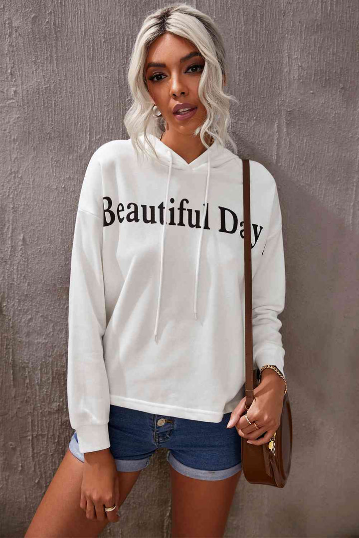 BEAUTIFUL DAY Graphic Drawstring Hoodie | 1mrk.com