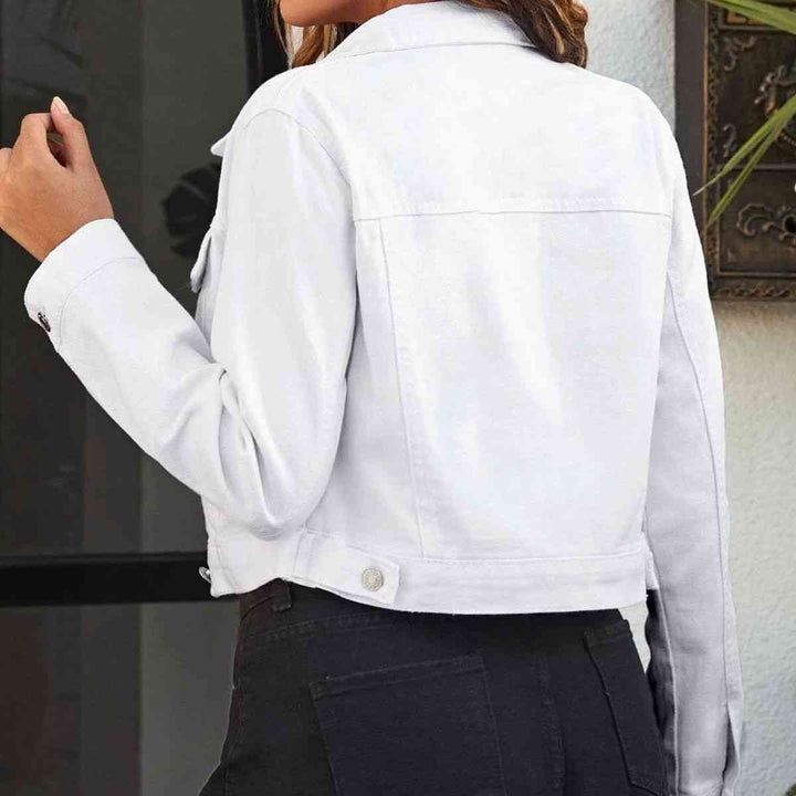 Collared Neck Long Sleeve Button-Down Denim Jacket |1mrk.com